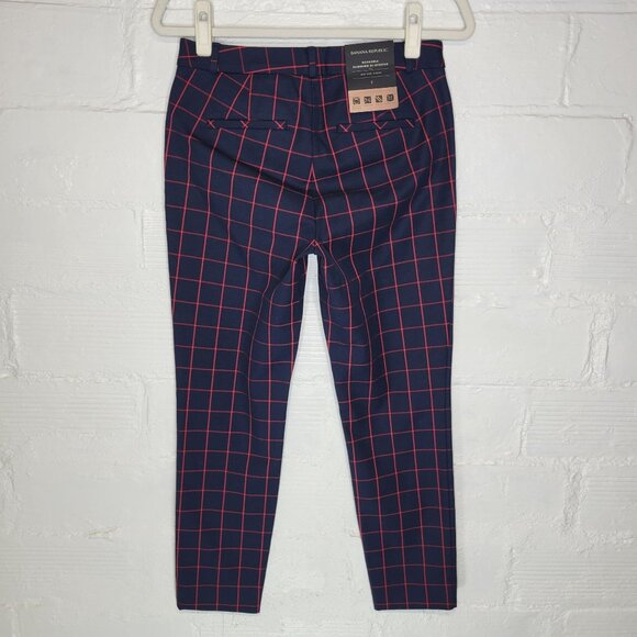 Banana Republic Women's Size 2 Ankle Pants Sloan Slimming Mid Rise Blue Red - Picture 2 of 6